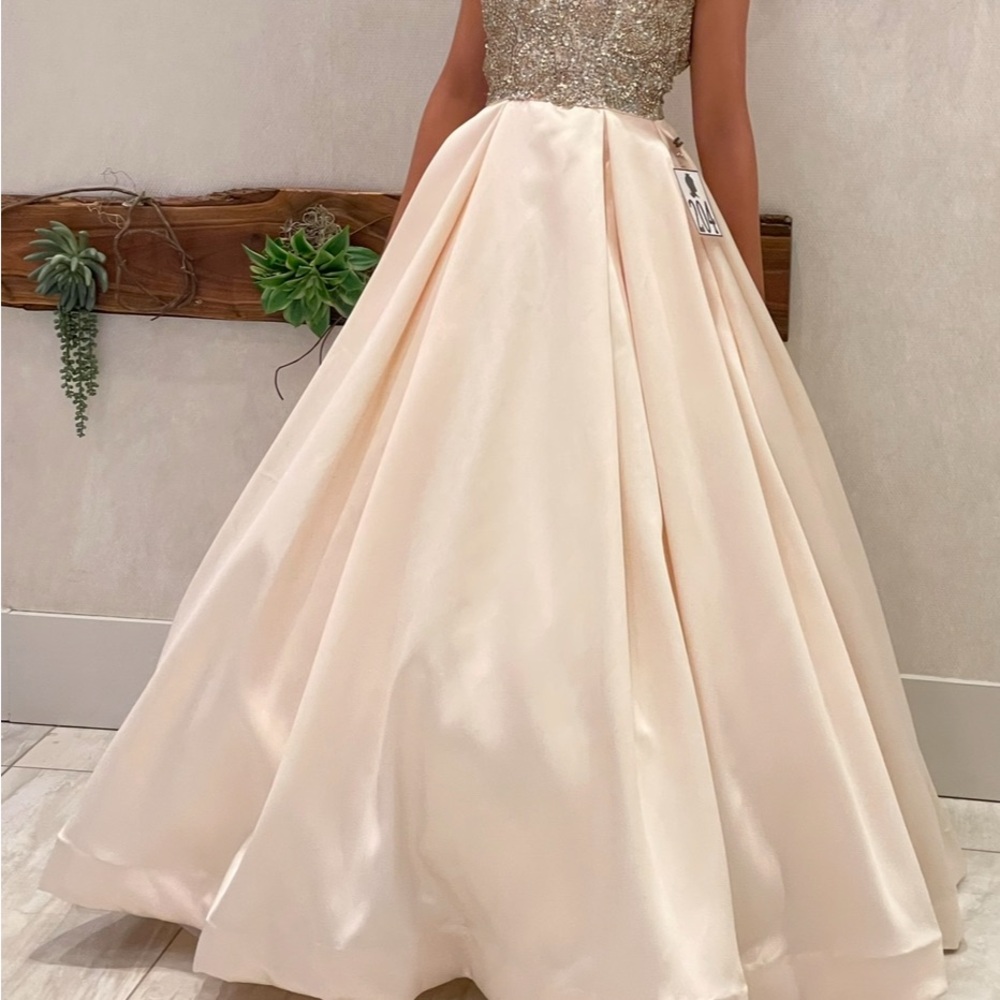 Sherri Hill Cream and Gold Pageant Formal Ballgown